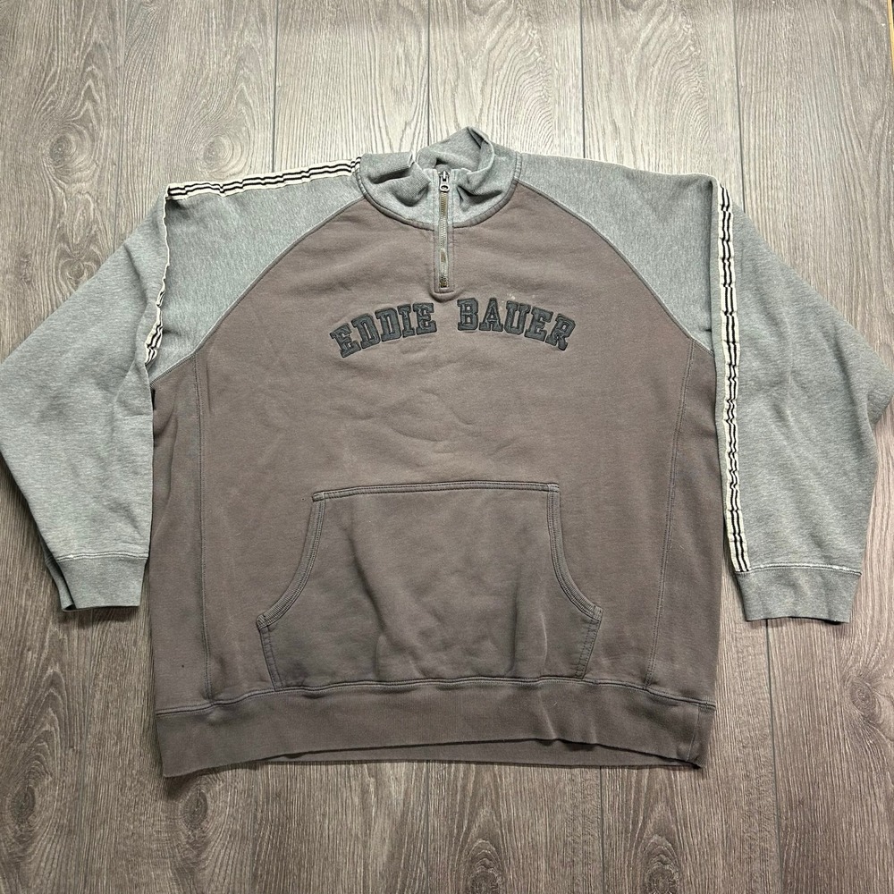 Vintage Eddie Bauer Sport Shop Quarter Zip Sweatshirt Mens XL Gray Two Tone